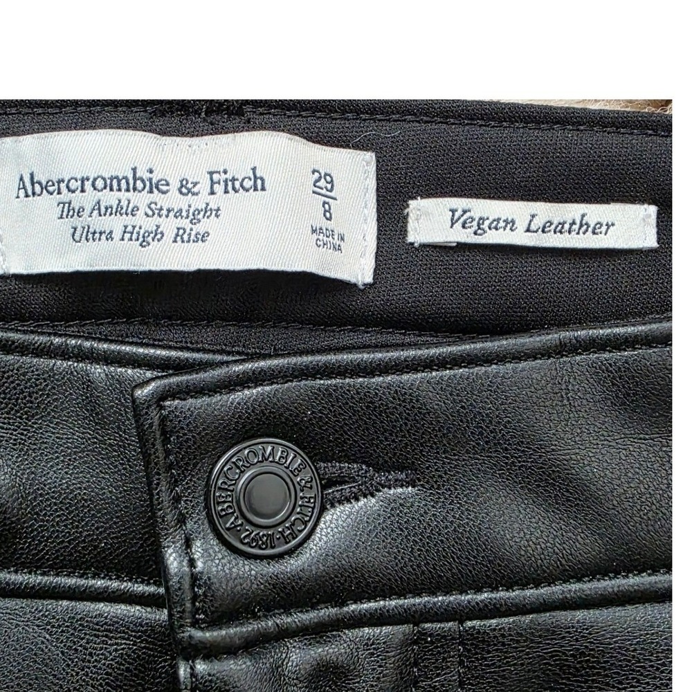 Abercrombie Fitch AF Pants Women 29/8 Black The Ankle Straight Leg Faux Leather - Picture 3 of 8